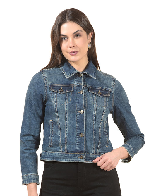 Jacket for Women | Premium Casual Jacket Regular Fit Spread Collar Denim Fabric Solid Pattern