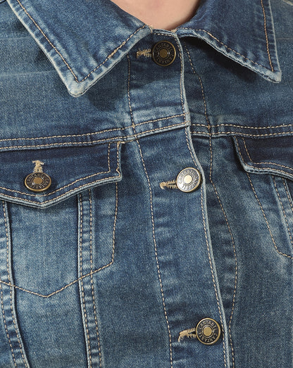 Jacket for Women | Premium Casual Jacket Regular Fit Spread Collar Denim Fabric Solid Pattern