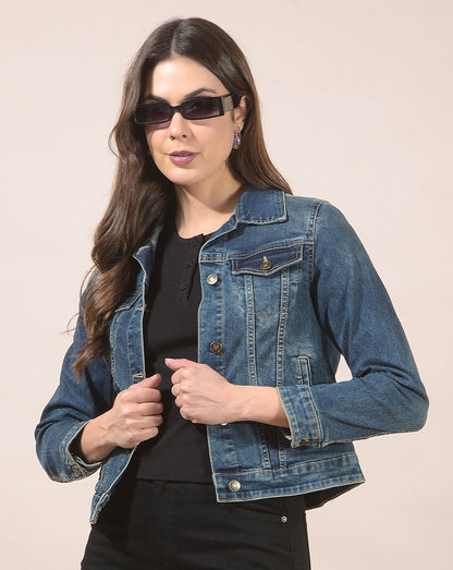 Jacket for Women | Premium Casual Jacket Regular Fit Spread Collar Denim Fabric Solid Pattern