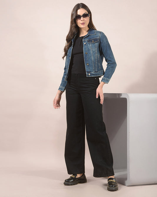 Jacket for Women | Premium Casual Jacket Regular Fit Spread Collar Denim Fabric Solid Pattern