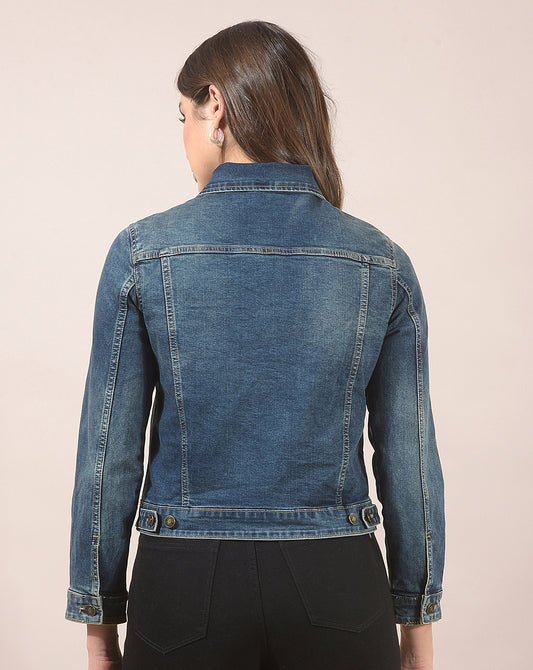 Jacket for Women | Premium Casual Jacket Regular Fit Spread Collar Denim Fabric Solid Pattern