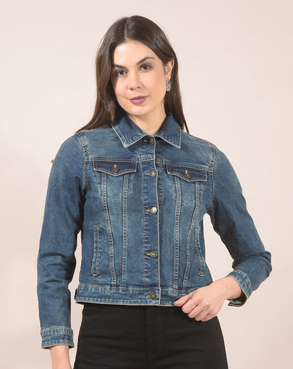 Jacket for Women | Premium Casual Jacket Regular Fit Spread Collar Denim Fabric Solid Pattern