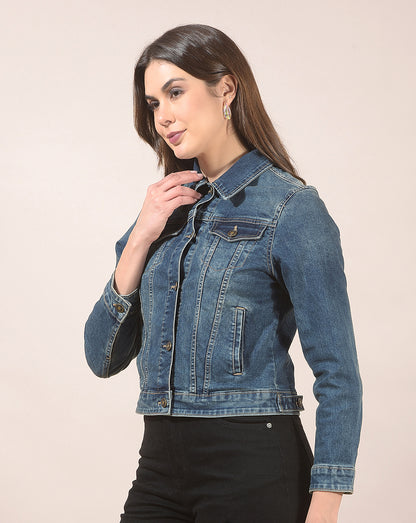 Jacket for Women | Premium Casual Jacket Regular Fit Spread Collar Denim Fabric Solid Pattern