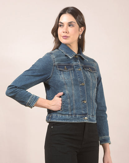 Jacket for Women | Premium Casual Jacket Regular Fit Spread Collar Denim Fabric Solid Pattern