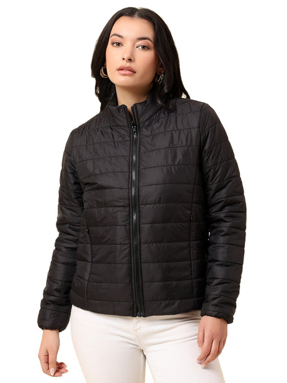 Reversible Jacket for Women | Premium Casual Jacket Regular Fit Mock Neck Nylon Fabric Solid Pattern