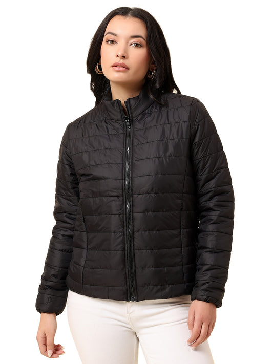 Reversible Jacket for Women | Premium Casual Jacket Regular Fit Mock Neck Nylon Fabric Solid Pattern