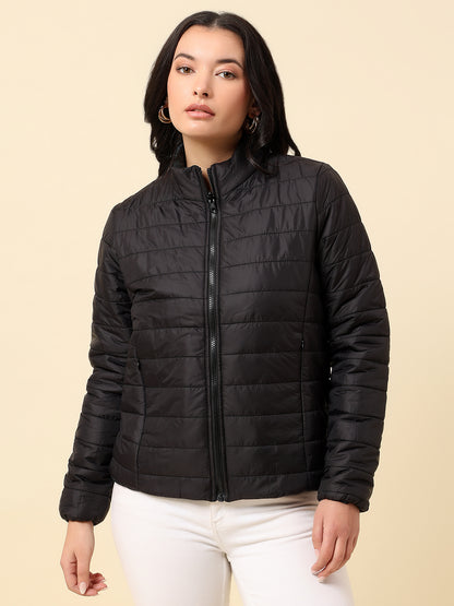 Reversible Jacket for Women | Premium Casual Jacket Regular Fit Mock Neck Nylon Fabric Solid Pattern