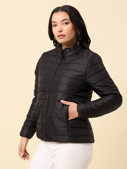 Reversible Jacket for Women | Premium Casual Jacket Regular Fit Mock Neck Nylon Fabric Solid Pattern
