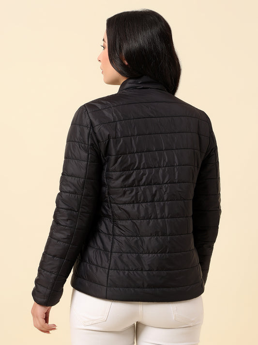 Reversible Jacket for Women | Premium Casual Jacket Regular Fit Mock Neck Nylon Fabric Solid Pattern