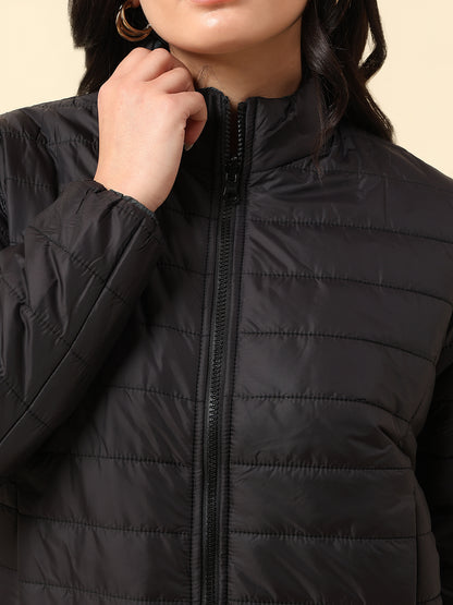 Reversible Jacket for Women | Premium Casual Jacket Regular Fit Mock Neck Nylon Fabric Solid Pattern