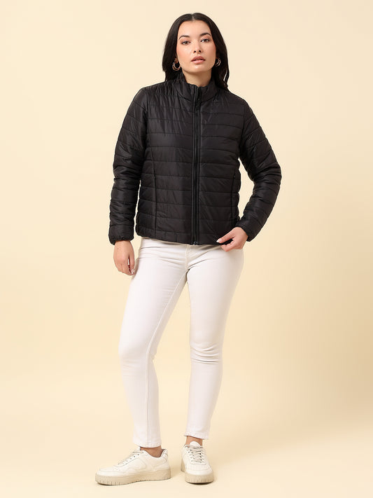 Reversible Jacket for Women | Premium Casual Jacket Regular Fit Mock Neck Nylon Fabric Solid Pattern