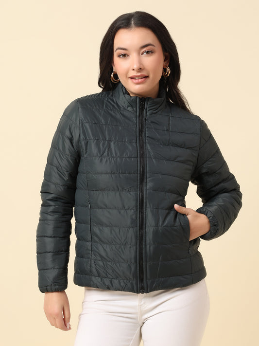Reversible Jacket for Women | Premium Casual Jacket Regular Fit Mock Neck Nylon Fabric Solid Pattern