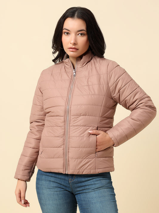 Reversible Jacket for Women | Premium Casual Jacket Regular Fit Mock Neck Nylon Fabric Solid Pattern