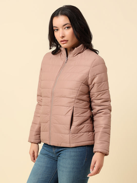 Reversible Jacket for Women | Premium Casual Jacket Regular Fit Mock Neck Nylon Fabric Solid Pattern