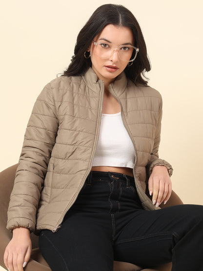 Reversible Jacket for Women | Premium Casual Jacket Regular Fit Mock Neck Nylon Fabric Solid Pattern