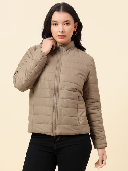 Reversible Jacket for Women | Premium Casual Jacket Regular Fit Mock Neck Nylon Fabric Solid Pattern