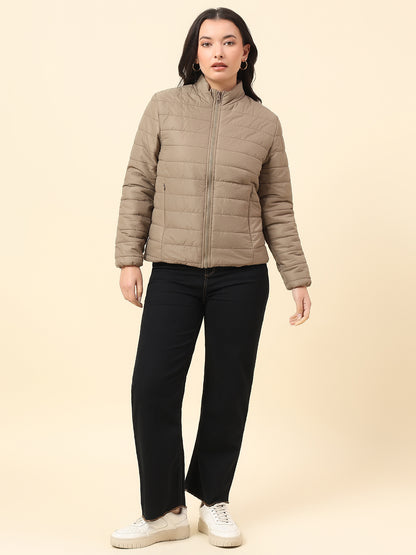 Reversible Jacket for Women | Premium Casual Jacket Regular Fit Mock Neck Nylon Fabric Solid Pattern