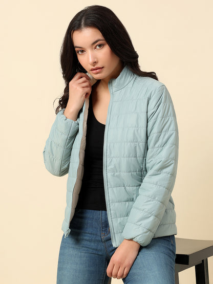 Reversible Jacket for Women | Premium Casual Jacket Regular Fit Mock Neck Nylon Fabric Solid Pattern