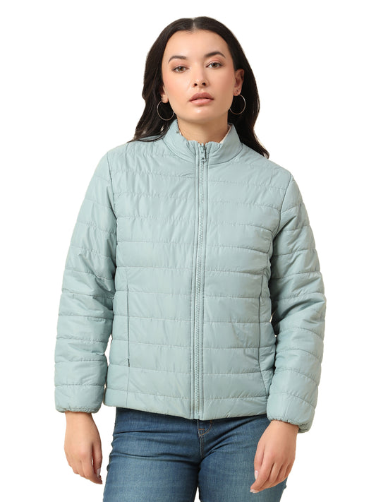 Reversible Jacket for Women | Premium Casual Jacket Regular Fit Mock Neck Nylon Fabric Solid Pattern