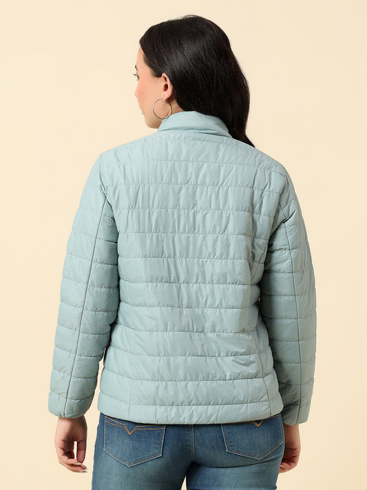 Reversible Jacket for Women | Premium Casual Jacket Regular Fit Mock Neck Nylon Fabric Solid Pattern