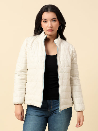 Reversible Jacket for Women | Premium Casual Jacket Regular Fit Mock Neck Nylon Fabric Solid Pattern