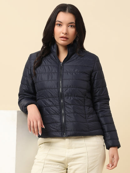 Reversible Jacket for Women | Premium Casual Jacket Regular Fit Mock Neck Nylon Fabric Solid Pattern