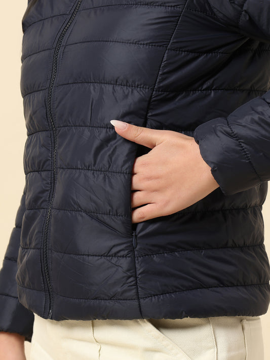 Reversible Jacket for Women | Premium Casual Jacket Regular Fit Mock Neck Nylon Fabric Solid Pattern