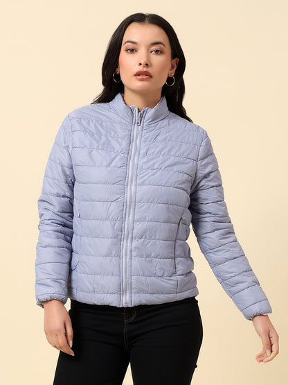 Reversible Jacket for Women | Premium Casual Jacket Regular Fit Mock Neck Nylon Fabric Solid Pattern