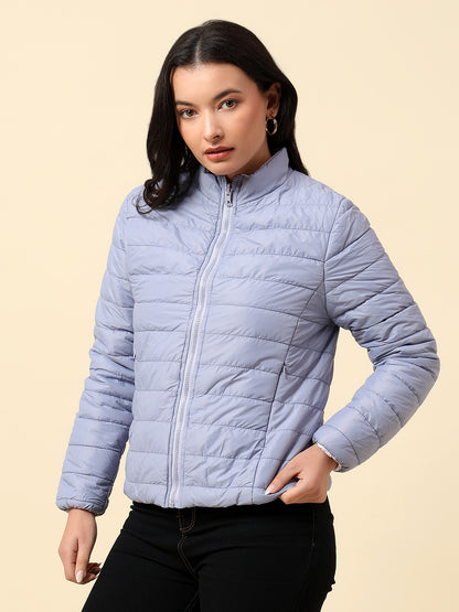 Reversible Jacket for Women | Premium Casual Jacket Regular Fit Mock Neck Nylon Fabric Solid Pattern