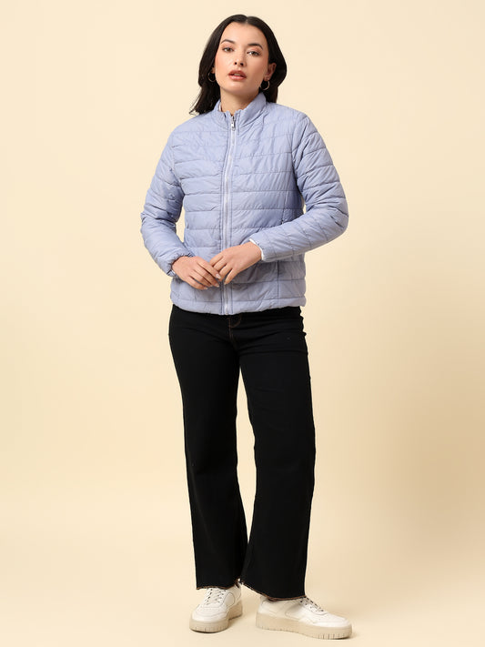 Reversible Jacket for Women | Premium Casual Jacket Regular Fit Mock Neck Nylon Fabric Solid Pattern