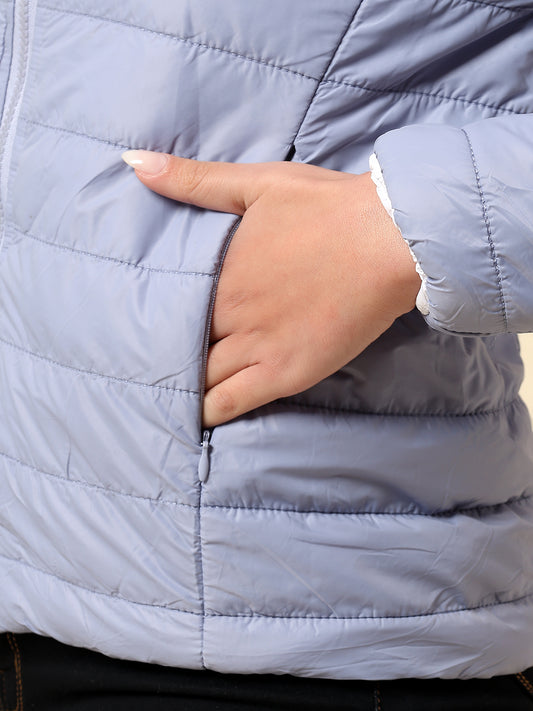 Reversible Jacket for Women | Premium Casual Jacket Regular Fit Mock Neck Nylon Fabric Solid Pattern