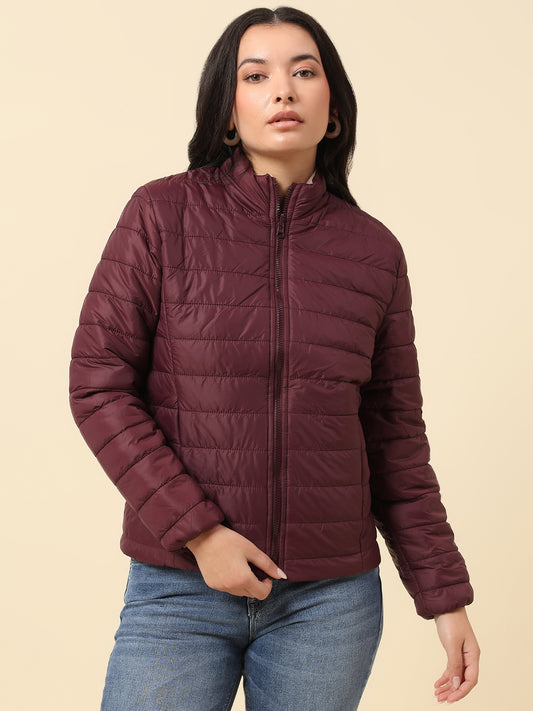 Reversible Jacket for Women | Premium Casual Jacket Regular Fit Mock Neck Nylon Fabric Solid Pattern