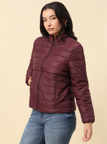 Reversible Jacket for Women | Premium Casual Jacket Regular Fit Mock Neck Nylon Fabric Solid Pattern