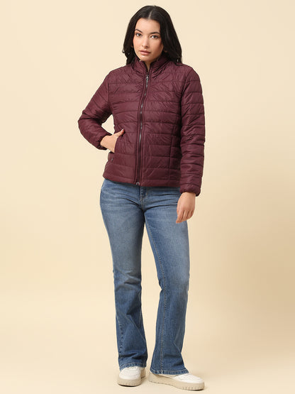 Reversible Jacket for Women | Premium Casual Jacket Regular Fit Mock Neck Nylon Fabric Solid Pattern