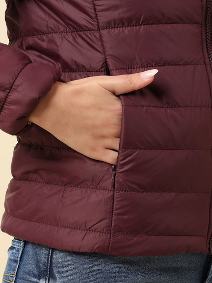 Reversible Jacket for Women | Premium Casual Jacket Regular Fit Mock Neck Nylon Fabric Solid Pattern