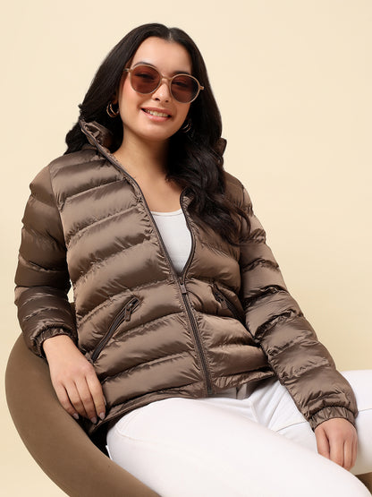 Jacket for Women | Premium Casual Jacket Regular Fit Hooded Nylon Fabric Solid Pattern