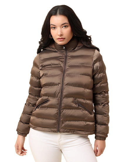 Jacket for Women | Premium Casual Jacket Regular Fit Hooded Nylon Fabric Solid Pattern