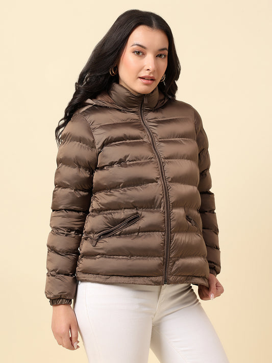 Jacket for Women | Premium Casual Jacket Regular Fit Hooded Nylon Fabric Solid Pattern