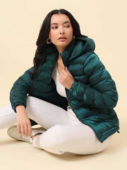 Jacket for Women | Premium Casual Jacket Regular Fit Hooded Nylon Fabric Solid Pattern