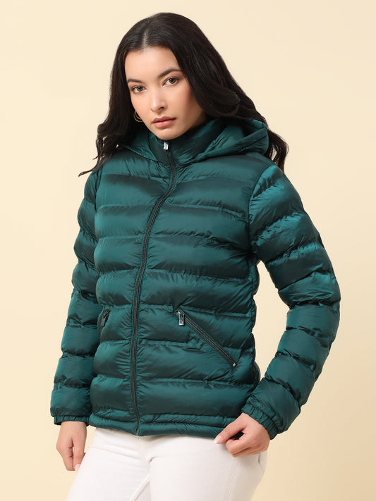 Jacket for Women | Premium Casual Jacket Regular Fit Hooded Nylon Fabric Solid Pattern