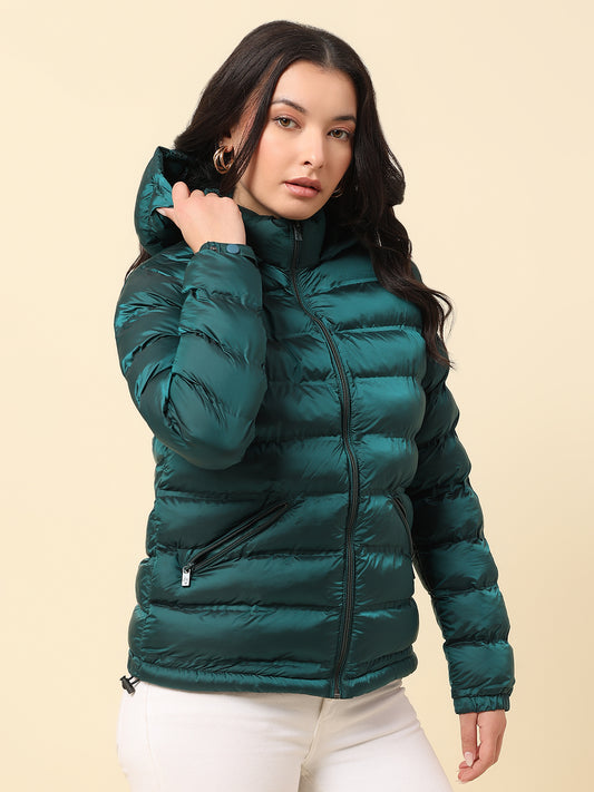 Jacket for Women | Premium Casual Jacket Regular Fit Hooded Nylon Fabric Solid Pattern