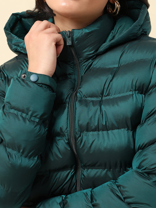 Jacket for Women | Premium Casual Jacket Regular Fit Hooded Nylon Fabric Solid Pattern