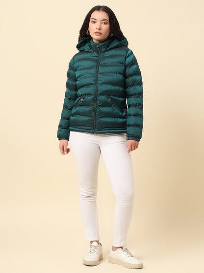 Jacket for Women | Premium Casual Jacket Regular Fit Hooded Nylon Fabric Solid Pattern