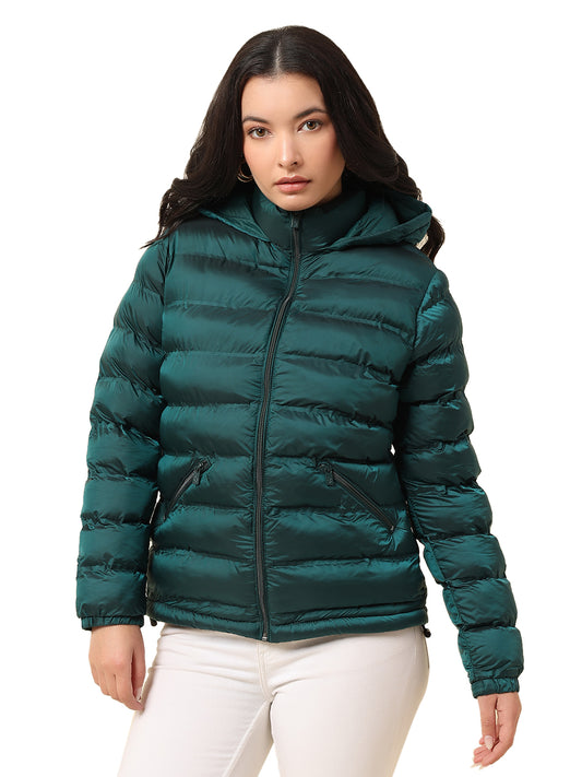 Jacket for Women | Premium Casual Jacket Regular Fit Hooded Nylon Fabric Solid Pattern