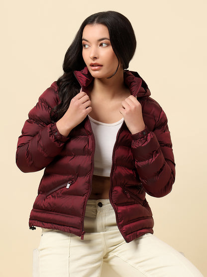 Jacket for Women | Premium Casual Jacket Regular Fit Hooded Nylon Fabric Solid Pattern