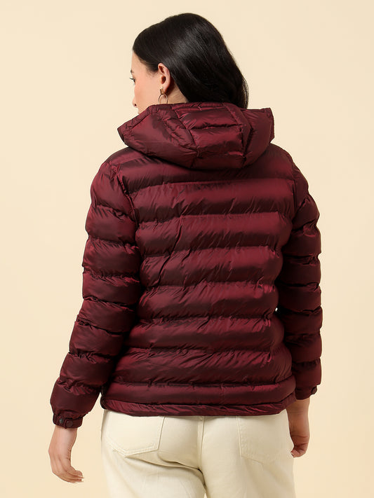 Jacket for Women | Premium Casual Jacket Regular Fit Hooded Nylon Fabric Solid Pattern
