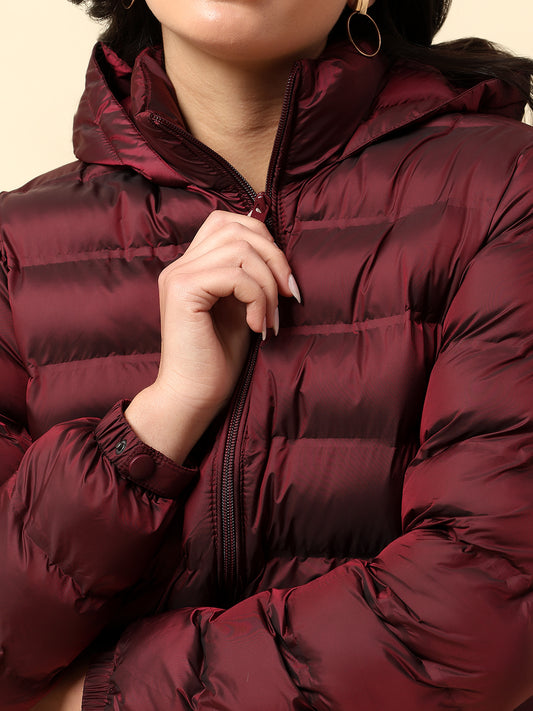 Jacket for Women | Premium Casual Jacket Regular Fit Hooded Nylon Fabric Solid Pattern