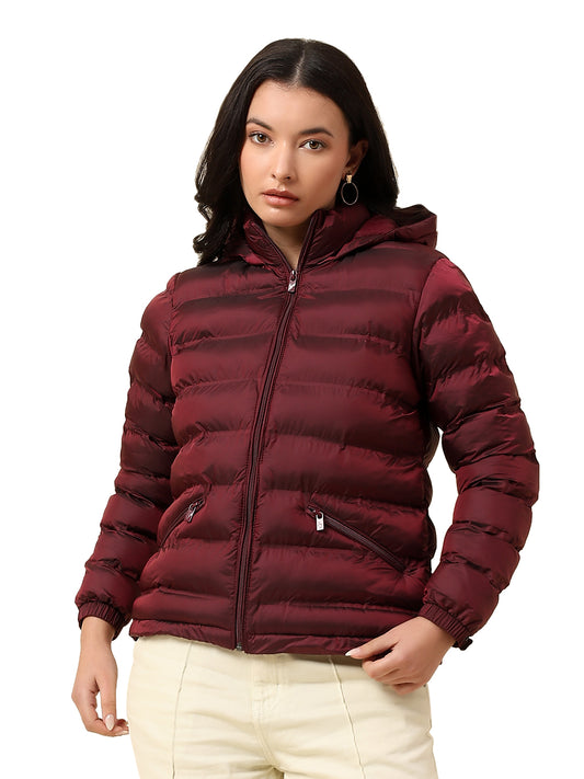 Jacket for Women | Premium Casual Jacket Regular Fit Hooded Nylon Fabric Solid Pattern