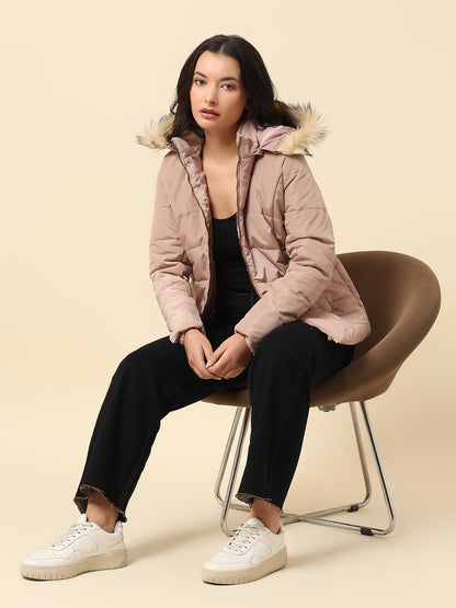 Jacket for Women | Premium Casual Jacket Regular Fit Hooded Poly Blend Fabric Solid Pattern