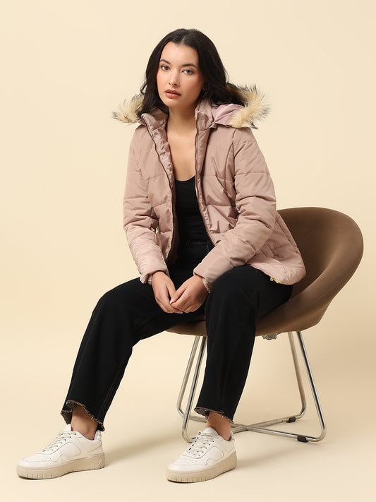 Jacket for Women | Premium Casual Jacket Regular Fit Hooded Poly Blend Fabric Solid Pattern